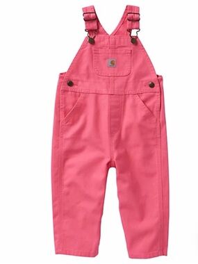 Carhartt Bib Overalls 6M Pink Canvas Snap Leg Rugged Workwear Kids Toddler
